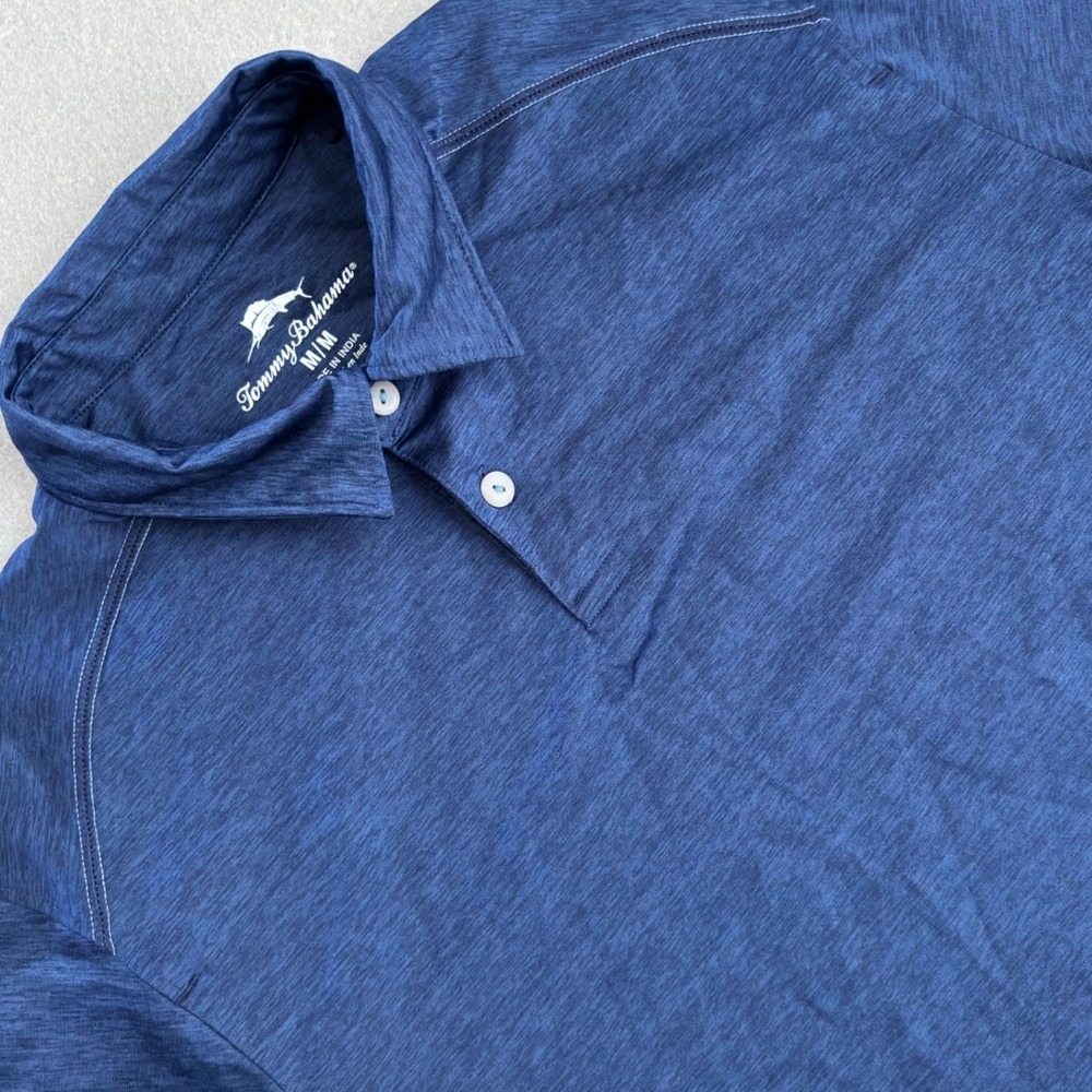 Tommy Bahama Mens Medium Polo Shirt Navy Blue Heathered Short Sleeve
